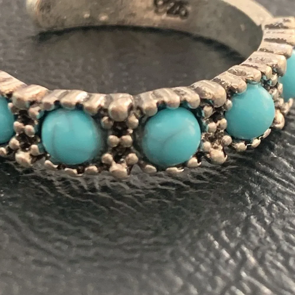 Men’s Sterling Silver Hoop Earrings with Faux Turquoise Cabochons